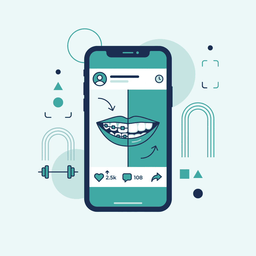 Social media ads for an orthodontic practice showing patient smile transformations