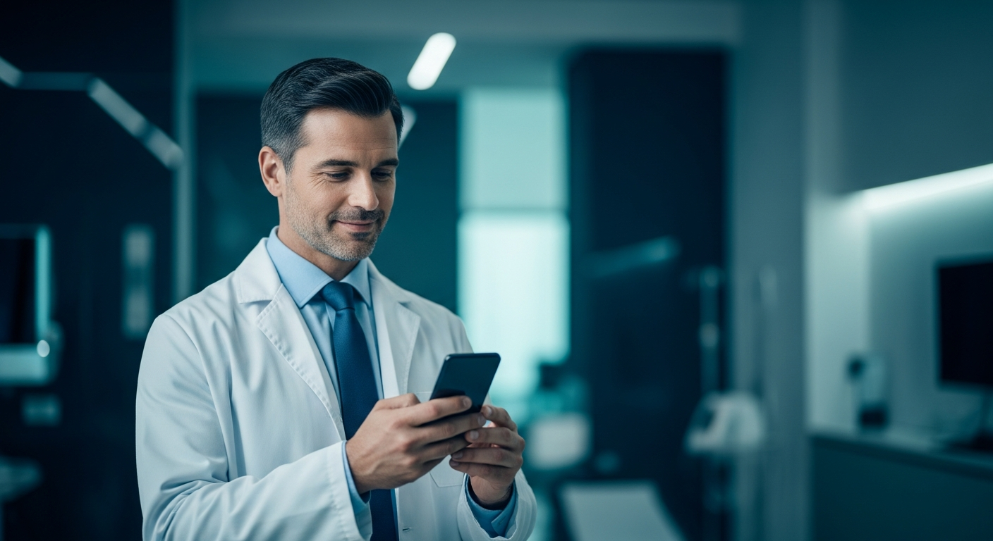 Doctor reviewing video ad campaign
